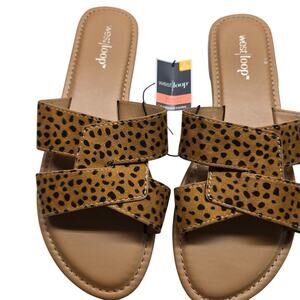 NWT West Loop Women's 9 10 Sandal Cheetah Print Flat Shoe Slip On Straps New
